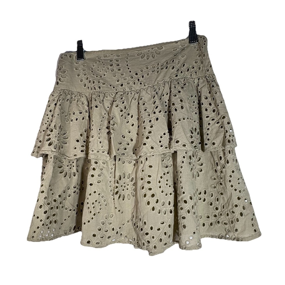 $78 Express Mini Skirt Women Sz 2 Women Green Tiered Eyelet Cotton New BOHO Y2K